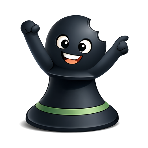 A cheerful black chess pawn mascot waving its arms